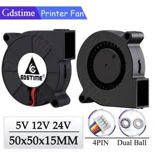Gdstime 5015 24V 팬 12V 5V 라디얼 50x15MM 터보 블로워 50MM 듀얼 볼 쿨러 3D 프린터 부품 환기 냉각용