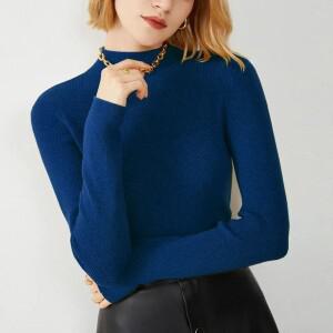 긴소매 니트 스웨터 소녀 S-XL 레드 커피 그린 옐로우 하프 하이 칼라 T 셔츠 여성 슬림 탑 가을 겨울 X-G-