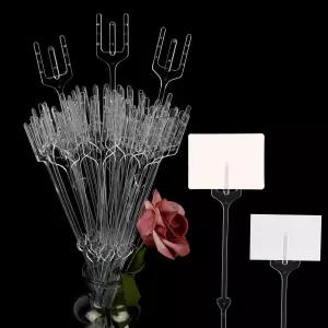 KIMOVER 100PCS 플라스틱 플로럴 플레이스 카드 홀더 9인치 투명 스트레이트 헤드 플라워 픽 사진 메모