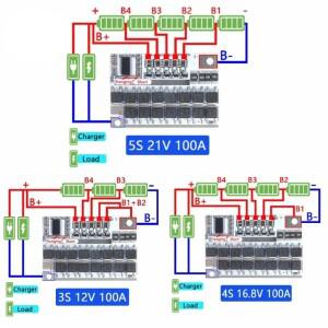 3s 4s 5s BMS 12V 16.8V 21V 3.7V 100A 리튬이온 LMO 삼원계 리튬 배터리 보호 회로 기판 리튬폴리머 밸런