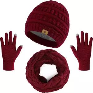 겨울 비니 모자 스카프 장갑 세트 두꺼운 따뜻한 니트 해골 캡 터치 스크린 여성 남성용 목