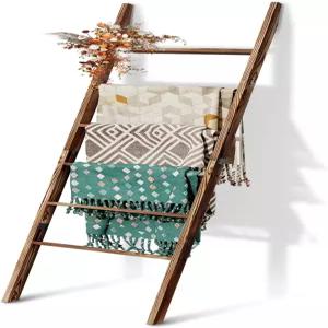 6단 담요 사다리 나무 5.7피트 66.5인치 이불 수건 홀더 랙 장식 쉬운 조립 거실 침실 욕실 홈 데코용