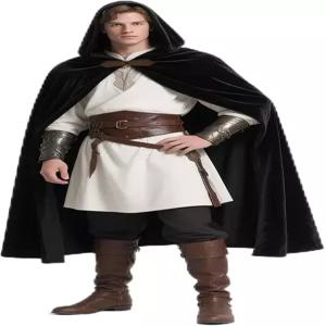 후드가 달린 중세 망토 남성 르네상스 의상 액세서리 할로윈 코스프레 벨벳
