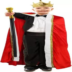 코신스타일 할로윈 킹 프린스 또는 퀸 로브 레드 망토 왕관 지팡이 의상 세트 크라운 머리띠 3종