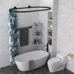 시카이치 알루미늄 합금 타원형 샤워 커튼 막대 클로풋 욕조용 사각형 욕실 막대(블랙)