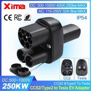 XIMA EV 충전기 어댑터 CCS2/Type 2 용 AC 32A DC 400A-모델 Y/S/3/X Tesla 500V-1000V 110V-250V 변환기