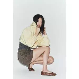 ZARA 자라 리본 레더 발레리나 슈즈 - 브라운 144883