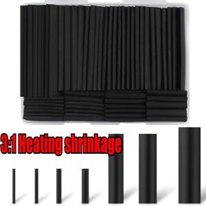 127개/몫 검정색 열 수축 슬리브 세트 내열성 튜브 포장 와이어 케이블 폴리올레핀 랩 튜빙