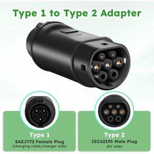 유형1에서 유형2로 변환기 EV 충전기 어댑터 32A 7.2KW SAE J1772 소켓 유형 2 전기차 충전용