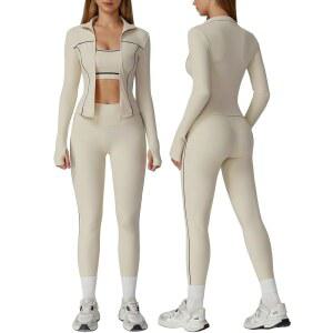 3피스 여성 운동 세트 스포츠 브라 탱크 지퍼 재킷 하이 웨이스트 레깅스 캐주얼 요가 체육복