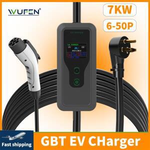 WUFEN GBT 7KW 32A 1상 휴대용 EV 충전기 EVSE 케이블 5m 미국 6-50 플러그 전류 멕시코 BYD 자동차 소유자