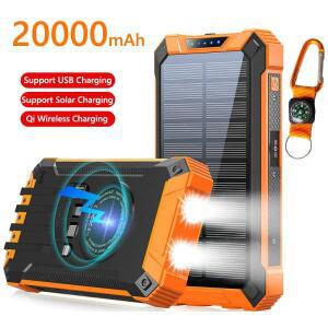 태양집열판집열판 보조베터리 20000mAh 무선 충전기 전지 대용량 Builts iPhone Xiaomi Huawei Samsung 용