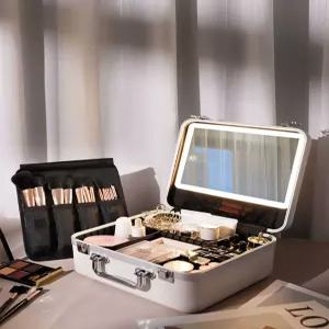 led 메이크업 박스 가방 수납 거울 화장품 파우치 출장 여행용 전문가용 캐리어