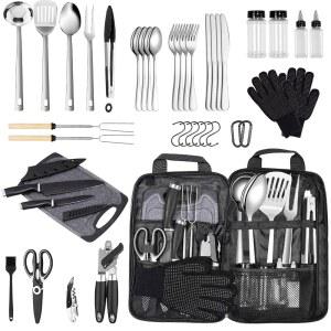 로그 캠핑 주방용품 세트 야외 요리 액세서리 여행용 조리기구 키트 RV BBQ 스테인리스 스틸 휴대용 필수품 나이프