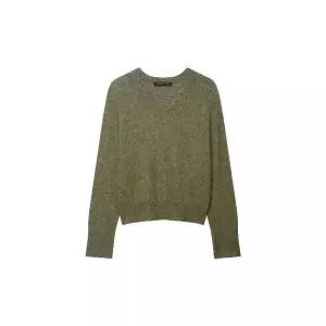 여성용 가을 니트 브이넥 캐주얼 컬러 닦아내기 KS3