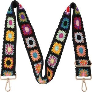 가죽 가방 넓은 지갑 스트랩 크로셰 꽃 교체 크로스바디 핸드백 조절 가능 자수 니트 기타 어깨