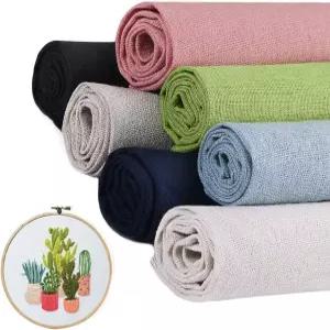 MWM 7개/세트 린넨 바느질 원단 솔리드 컬러 의류 공예 액세서리 사각 자수 천 (50 * 50CM)