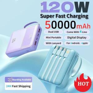 미니 파워뱅크 50000mAh 120W 파워 팩에는 iPhone, Samsung Huawei에 적합한 초고속 충전을 위한 4개의 데