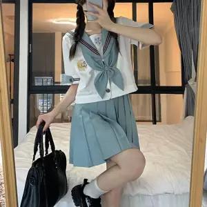 세줄라인 소라색 반팔 마린 세라복 교복세트 학생복 ldb6+2bSv