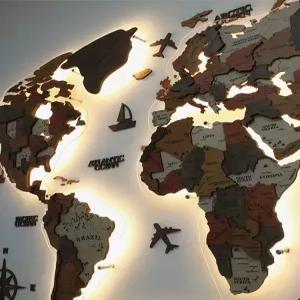 조명 우드 특대 세계 벽장식 대형 지도 나무 배경 벽 거실 인테리어 컬러 학원