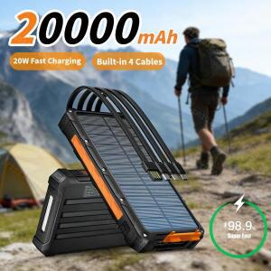 태양집열판집열판 충전기 보조배터리 20000mAh 태양집열판열 배터리 휴대폰 20W 고속 내장 4개 케이블 캠핑