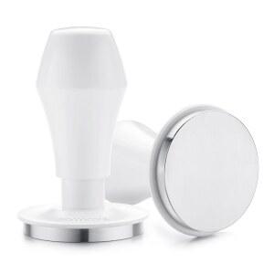 [미국배송] 클릭 사운드 피드백이 있는 NORMCORE 58.5MM 커피 탬퍼 V4.1 304 스테인리스 스틸 플랫 베이스 베이스가 에스프레소 스프링 로드 실리콘 스탠드가 양극 산화 알루미늄 핸들 흰색