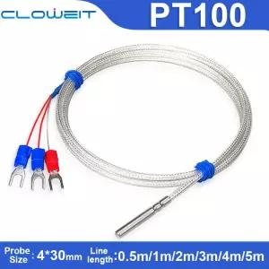 PT100 온도 센서 스테인레스 스틸 열전대 0.5/1/2/3/4/5M 케이블 감지 고온 방수