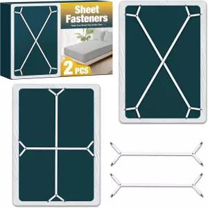속삭이는 원더 2팩 엑스트라 롱 침대 시트 스트랩 강력한 대각선 침구 클립 깊은 주머니를 위한 간편한