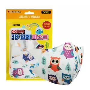 아이천국 3D 입체 캐릭터 마스크 5매입 x 5개 유아 부엉이