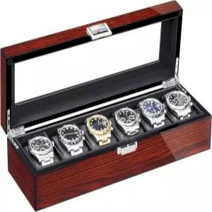 베위섬 시계 케이스 대형 유리 뚜껑 나무 홀더 탈착식 베개가 있는 남성용 6슬롯 상자 정리함 주얼리 박스