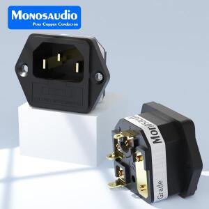 Monosaudio IF76G/R 순수 구리 융합 IEC 320 C14 소켓 24K 금도금 2극+접지 커넥터 퓨즈 홀더가 있는 입구