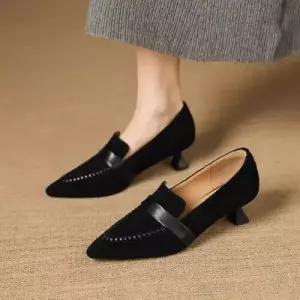 엘럽 빈티지 여성용 힐 하이힐 양가죽 수제화 스크럽 뾰족코 스틸레토 펌프스 굽 작업 미들 원템5