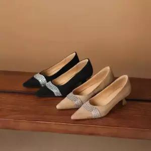 엘럽 여자 검정 봄 하이힐 프렌치 스틸레토 펌프스 가죽 큐빅 힐 원템1