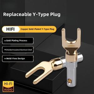HIFI U/Y 유형 바나나 플러그 용접없는 교체 가능 구리 금도금 전력 증폭기 스피커 케이블 오디오 커넥터