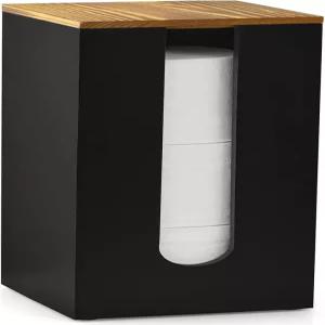 뚜껑이 있는 OUTNILI 독립형 화장지 홀더 스탠드 욕실 바닥용 검은색 나무 보관 정리함 소박한 농가 보관함