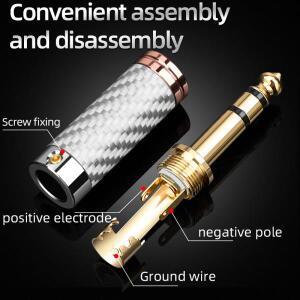 ATAUDIO 4PCS 6.5mm 플러그 로듐 도금 카본 스타일 잭 TRS 스테레오 커넥터 DIY 케이블