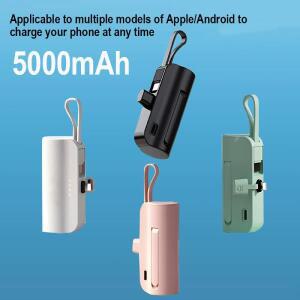 미니 보조배터리 C타입 5000mAh 휴대용 충전기 (내장 케이블 포함), 아이폰 및 삼성 안드로이드 기기 호환