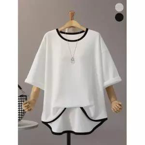 어성봄옷 모노시크 리버풀 배색 언발 루즈핏 티셔츠_MNTG608