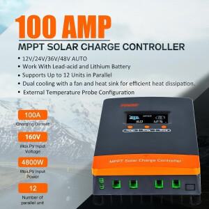 MPPT 태양광 충전 컨트롤러, 최대 전지 패널, PV 160Vdc 병렬 12 유닛, 리튬 배터리에 적합, 100A, 80A, 12