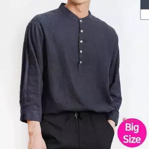 남자 남성 빅사이즈7부헨리넥 상의 셔츠 남방 린넨 베이직 카라bcd332