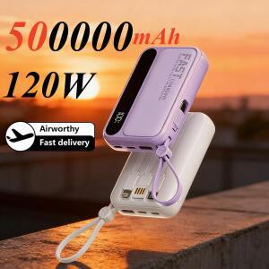 대용량 500000mAh 파워뱅크 120W 4-in-1 케이블 지능형 디지털 디스플레이 휴대용 아이폰용