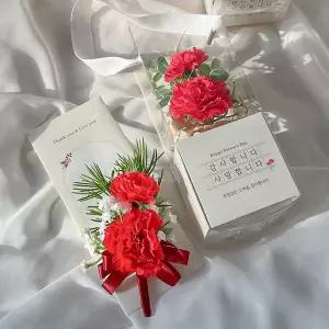 고급형 투명 손잡이 케이스 카네이션 조화 코사지 브로치 어버이날 부모님 스승의날 선생님 선물