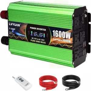 1600W 순수 사인파 전력 인버터 LVYUAN 3000W 피크 12V DC-AC 120V 차량용 컨버터 RV 오프 그리드 태양광