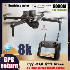 2025 U99 GPS PRO 드론 5G 8K HD 공중 듀얼 카메라(스크린 포함) 전방향 레이저 장애물 회피 FPV Dron RC