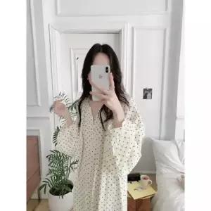 팽블몰 진주 하트 잠옷 이중사 커플 봄옷 긴팔 잠옷세트 HO1