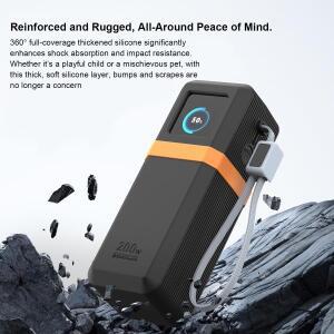 UGREEN Nexode Pro 25000mAh 200W PB728 실리콘 보호 커버, 카라비너 홀이 있는 헤비 듀티 아머 스킨