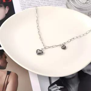 시후주얼리 써지컬스틸 투 하트 롱목걸이 TN017N 다크실버목걸이