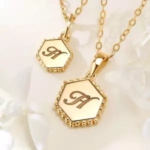 오벨리 14K 18K 허니비 목걸이 벌집 육각 헥사곤 이니셜 H 여자 금목걸이