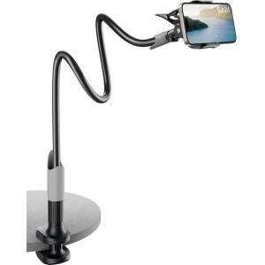 휴대폰 클립 침대 스탠드 홀더, 그립이 있는 유연한 롱 암 구즈넥 브래킷 마운트 클램프 (책상용 조절 가능