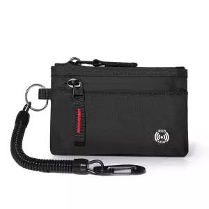 Rfid 신용 카드 소지자 남성용 지갑 럭셔리 나일론 슬림 지퍼 키 케이스 동전 카라비너 포함